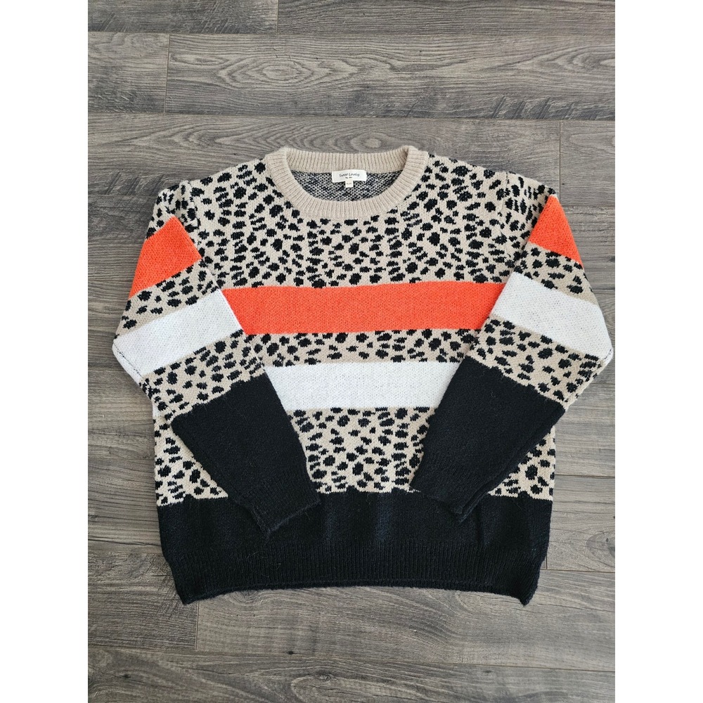 Women's 1X2X Leopard Color Block Crew Neck‎ Pullover Sweater Fall Cozycore Comfy